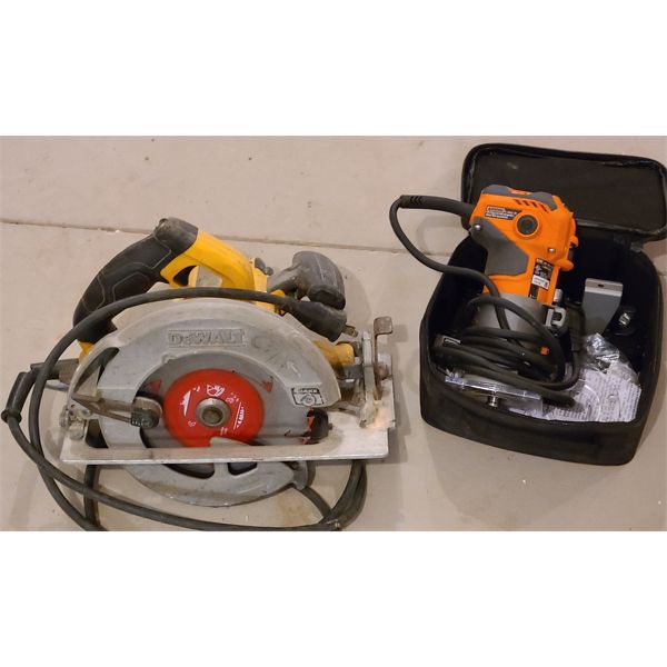 LOT OF 2 - RIDGID ROUTER & DEWALT CIR SAW