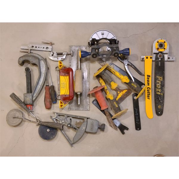 JOB LOT - PIPE CUTTER, CHISELS, PIP CLAMPS