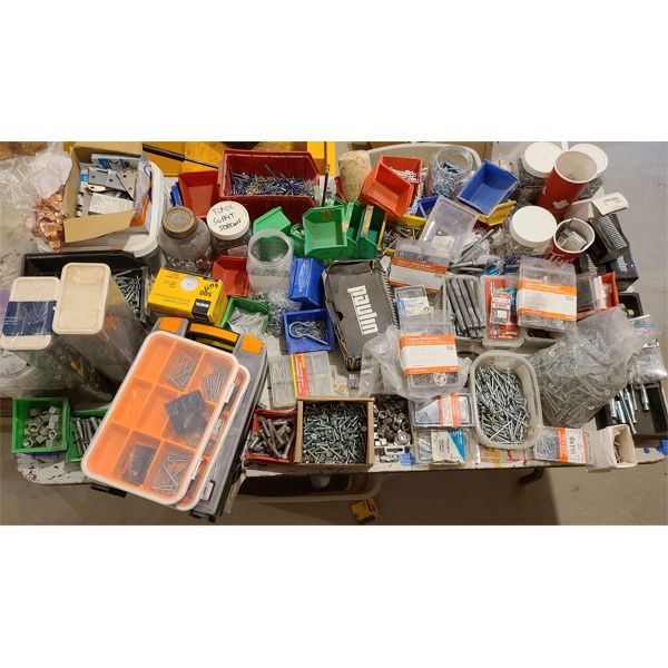 JOB LOT - HARDWARE - SCREWS, NAILS, HINGES, CLAMPS, ETC