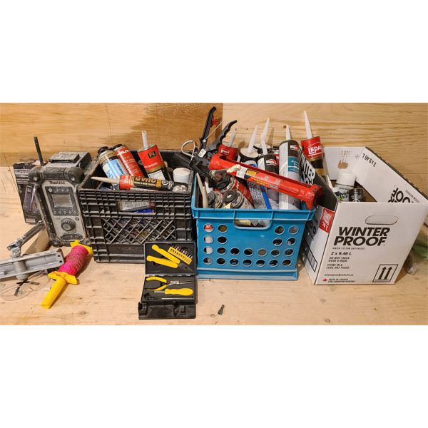 JOB LOT - CAUKING, SPRAY PAINT, MAKITA RADIO, ETC