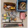 JOB LOT - TOW STRAPS, ELECTRICAL HARDWARE, TESTER, TRI-POD, WRECKING BAR, FASTNERS