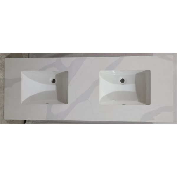 VANITY TOP W/ DBL SINK IN GRANITE / QUARTZ (?) - 21.5 X 60 INCH
