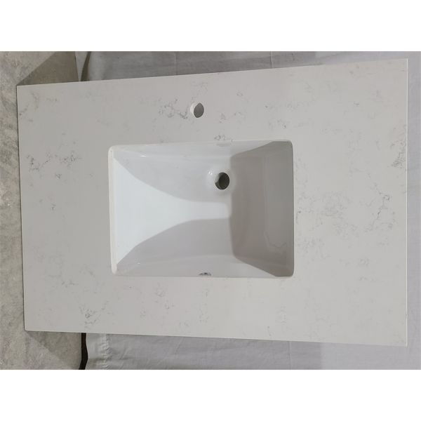 VANITY TOP W/ SINK IN GRANITY / QUARTZ (?) - 22.5 X 37 INCH