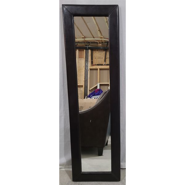STAND ALONE LEATHER FRAMED FULL LENGTH MIRROR - 18 X 61 INCHES