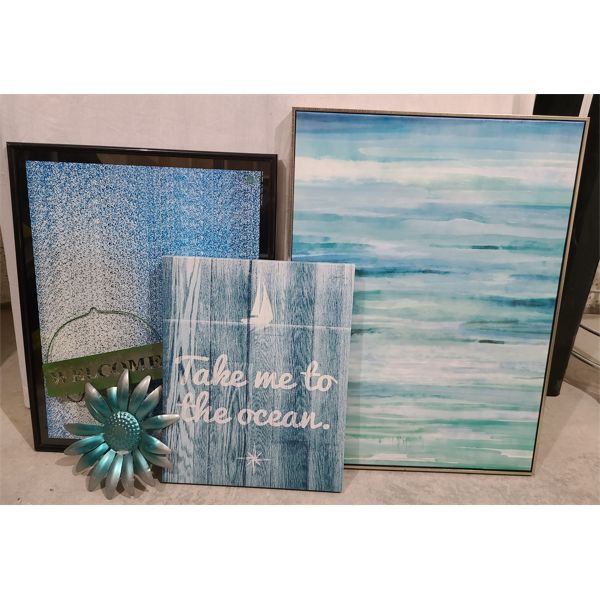LOT OF 4 - WALL ART - TURQUOISE TONES
