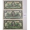 Image 1 : LOT OF 3 - 1937 CANADIAN ONE DOLLAR BILLS 