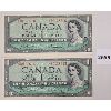 Image 1 : LOT OF 2 - 1954 SEQUENTIAL $1 BANKNOTES 