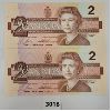 Image 1 : LOT OF 2 - CDN UNCIRCULATED 1986 SEQUENTIAL $2 BANKNOTES