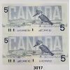 Image 2 : LOT OF 2 - CDN UNCIRCULATED 1986 SEQUENTIAL $5 BANKNOTES