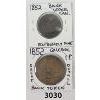 3030  LOT OF 2  CDN 1852 TOKENS INCL QUEBEC BANK and BANK OF UPPER CANADA