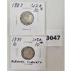 Image 1 : LOT OF 2 - U.S.A. 1887 & 1891 SEATED LIBERTY 10CENT COINS