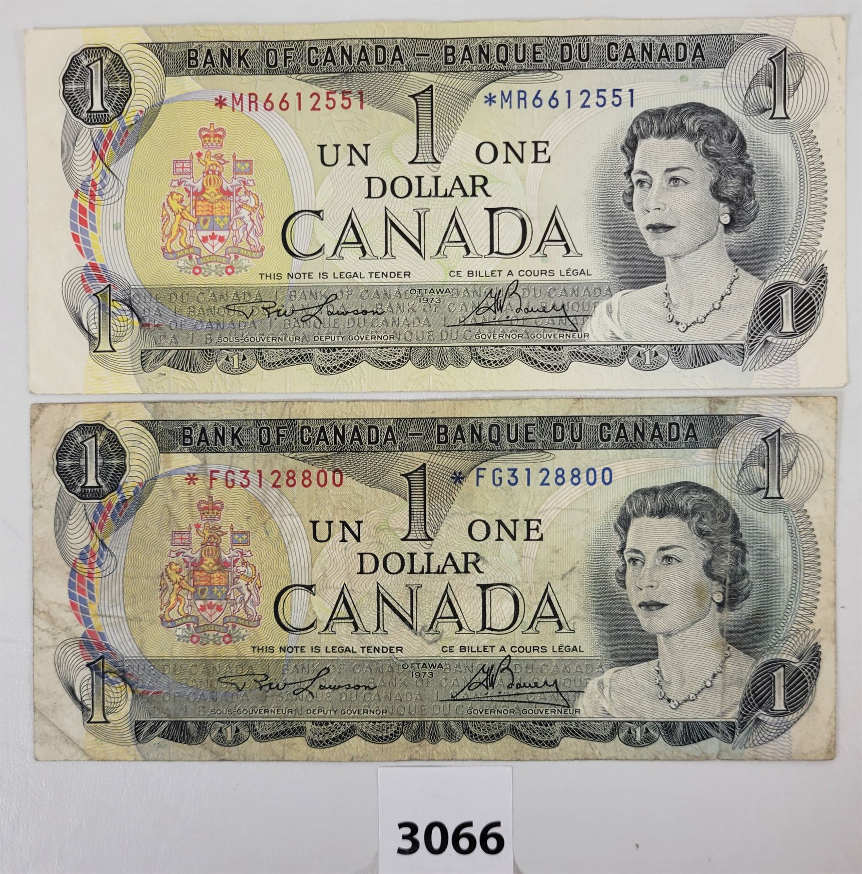 LOT OF 2 - CDN 1973 $1 BANKNOTE & 1973 $1 REPLACEMENT BANKNOTE