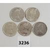 Image 2 : LOT OF 5 - CDN 50 CENT PIECES - 1962, 63, 64, 65 & 66