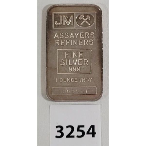 JOHNSON MATTHEY 1OZ .999 FINE SILVER BAR