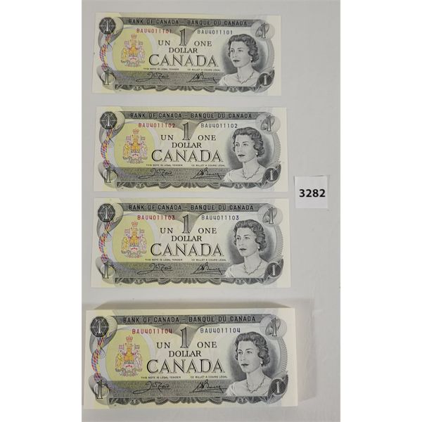 LOT OF 100 - UNCIRCULATED SEQUENTIAL CDN $1 BANKNOTES