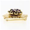 Image 3 : Vintage Retro 14K Yellow Gold Amethyst Cluster Diamond Daisy Flower Burst Brooch