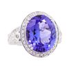 Image 1 : 12.53 ctw Tanzanite and Diamond Ring - 14KT White Gold