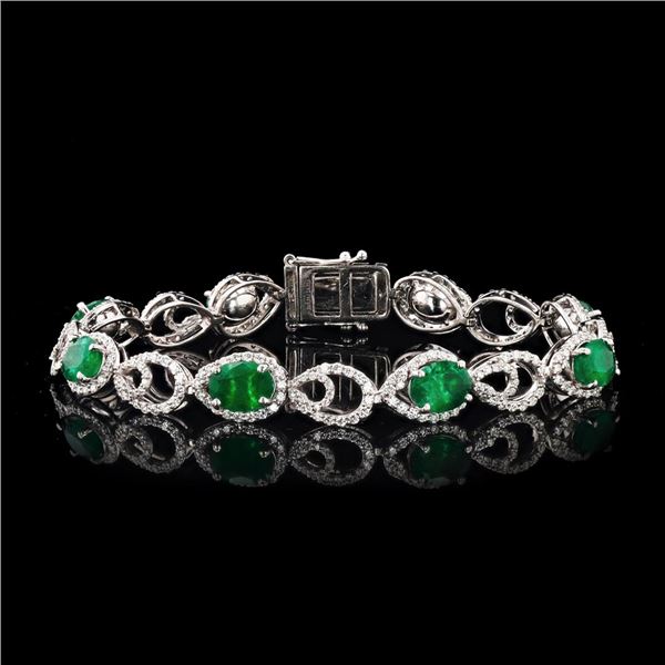 8.88 ctw Emerald and 2.87 ctw Diamond Platinum Bracelet