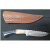 Image 1 : Curved Damascus Blade Knife in Textured Sheath 8"L