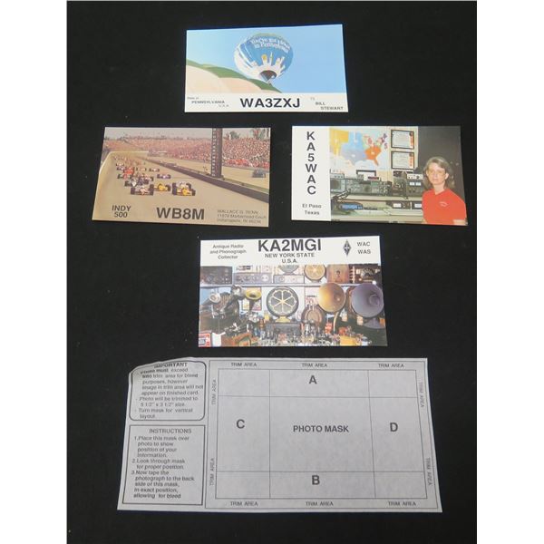 Qty 4 Radio Postcards: Hot Air Balloons, Indy 500, etc & Blank Photo Mask