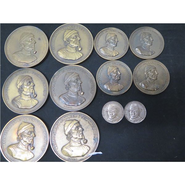 Qty 10 Commandant Jacques Yves Cousteau La Calypso Medallions & 2 Jean Moulin 1943