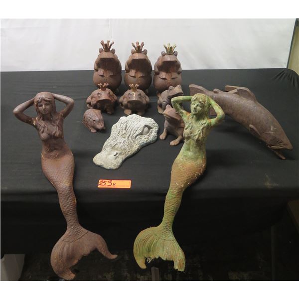 Qty 2 Mermaid Figures, Multiple Frogs, Alligator Head, Fish, etc