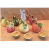 Image 1 : Multiple Ceramic Kitchen Décor: Fruit Tea Pots, Frog Pitcher, 3 Bowls