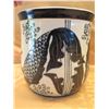 Image 2 : Blue Fish Motif Ceramic Pot Signed Aurelia Scherf 1983 Sea Horse Pottery 9"D x 9"H