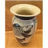 Image 1 : Blue Fish Motif Ceramic Vase Signed Aurelia Scherf 1985 Sea Horse Pottery 6"D x 10"H