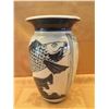 Image 2 : Blue Fish Motif Ceramic Vase Signed Aurelia Scherf 1985 Sea Horse Pottery 6"D x 10"H