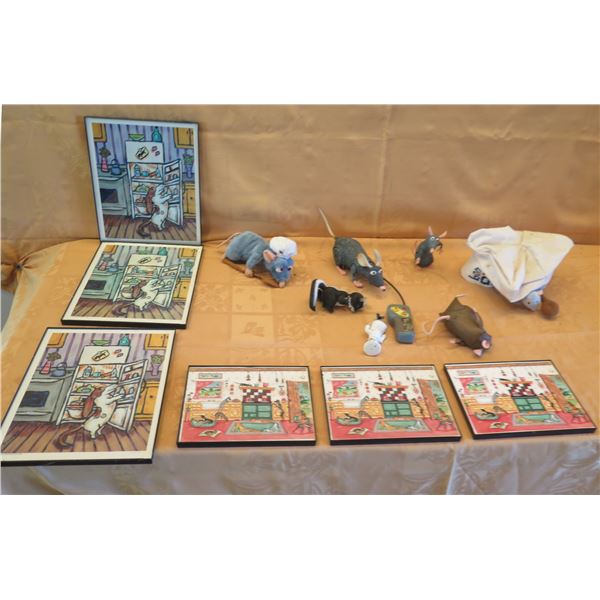Qty 6 Framed Cartoon Animal Artwork & Multiple Plush & Cartoon Rats
