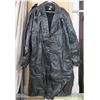 Image 1 : Long Black Leather Coat Made in Argentina Size 50 w/ Zip-Out Lining