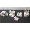 Image 1 : Qty 5 Trinket Boxes & Figurines, Some Maker's Marks & Tags, Misc Sizes