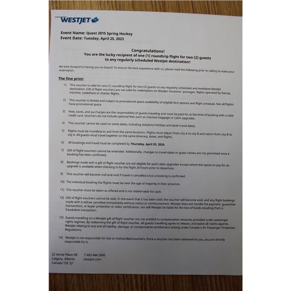 Westjet Voucher & Travel Suitcase