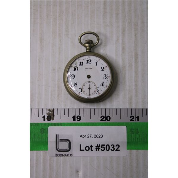 Vintage Arcadia Pocket Watch - Manual Wind (Running, Needs Hour and Minute Hands)