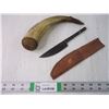 Image 1 : Powder horn and Hand Forged Knife with Sleeve