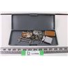 Image 1 : Assorted locks, keys and lighters in plastic box