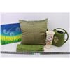 Image 1 : Assorted house decor items-throw pillow, canvas painting, vase