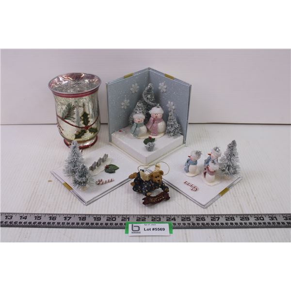 Christmas Decor-vase, collectible tree ornament, fold out snowman