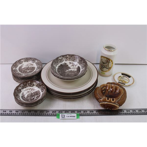 Assorted Dishes-4 Elegance N dinner plates, Romantic England Collection-3 soup bowls, 4 dessert bowl