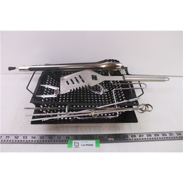 BBQ tools-screens, rotisserie, tongs, flipper,