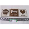 Image 1 : Set of 3 coasters-eat, sleep, love