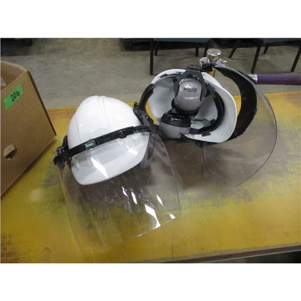 FREIGHT DAMAGE (AS IS) 2 HARD HATS C/W FACE SHIELDS