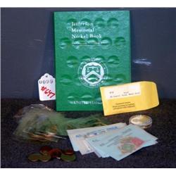 TRAY LOT STAMPS AND COINS INCL CONSTITUTION BICENT