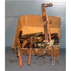 BOX LOT ANTIQUE MEASURING DEVICES, ETC.
