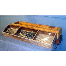LOT 3 OLD WOODEN BOXES WITH OLD TOOLS AND HARDWARE
