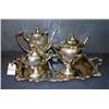 Image 1 : 4 PC PLATED TEA SET ON DOUBLE HANDLED TRAY