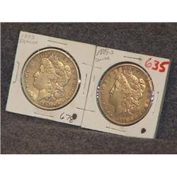 1889-S AND 1893 SILVER DOLLARS, 2X THE MONEY