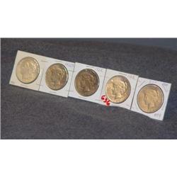 PEACE DOLLARS, 1921, 1922, 1922S, 1923, 1924- 5 X
