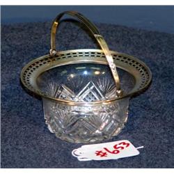 CUT GLASS BASKET WITH STERLING RIM